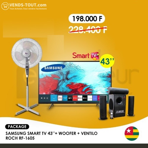 Pack samsung smart tv 43pouces + woofer + ventilo 