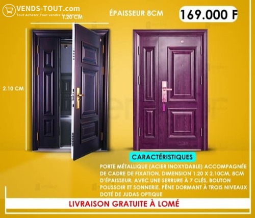 Les portes métalliques en acier inoxydable blindé sécurisé  dimension: 1m20